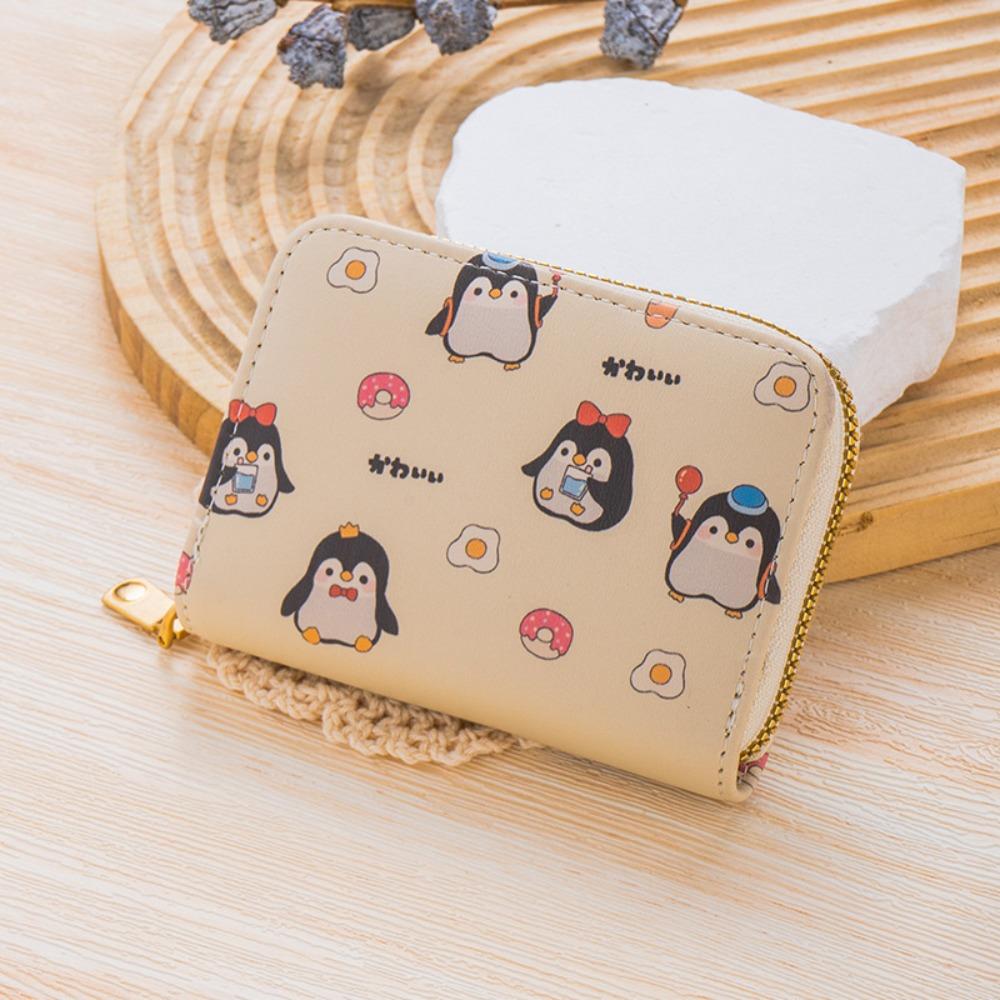 Cute Cartoon Print Mini Short Wallet Multi-slot PU Leather Organ Card Holder Lightweight Zipper Students Coin Purse