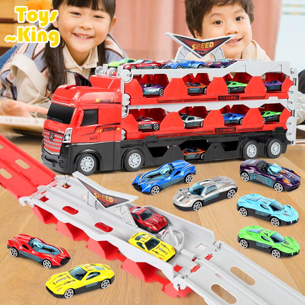 Non-Toxic Large Car Transporter Truck Folding Die-Casting Big Sports 24 Pcs Cars Model Multi-Function Trucks Toy Children Educational Gift