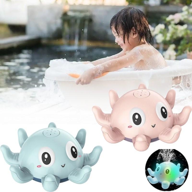 Colorful Automatic Sensory Water Spraying Light Up Octopus Bath Toy For Kids
