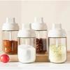 Glass Seasoning Jar with Integrated Spoon, Condiment Pot, Sugar Jar, Spice Bottle, Airtight, Seasoning Storage Container, Kitchen Supplies, Seasoning