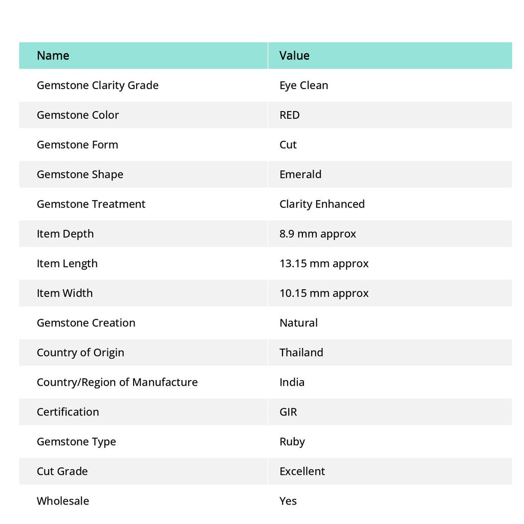 Authentic Red Ruby 8.63 Ct Natural Emerald Shape CERTIFIED Loose Gemstone S-0253