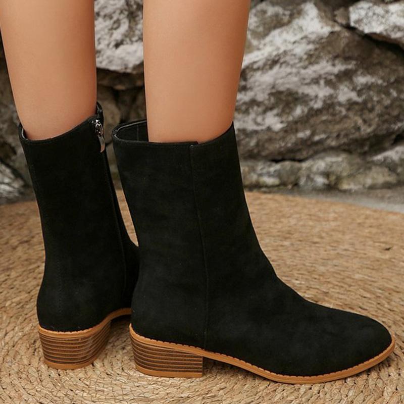 Fashion Elegant Square Heel Boots for Women Comfort Pointed Toe Mid Heel Ankle Boots Woman 2025 Plus Size Faux Suede Booties Female