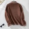 Vintage Loose Knitwear Pullover Sweater Long Sleeve Stand Color Multicolor Top for Autumn Winter