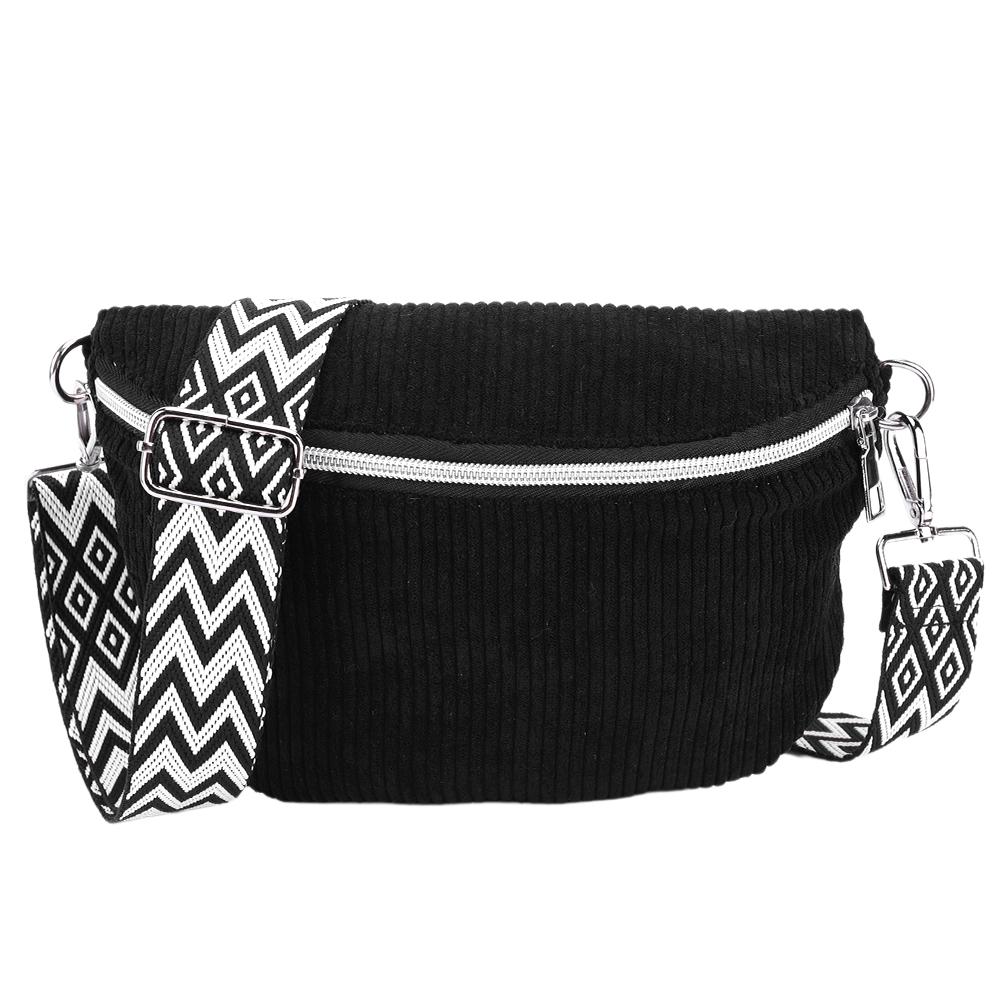 

Shoulder Bag for Men Women with Adjustable Wide Strap Handbag Corduroy Solid Chest Bag Zipper Fanny Pack for Travel Workout чорний