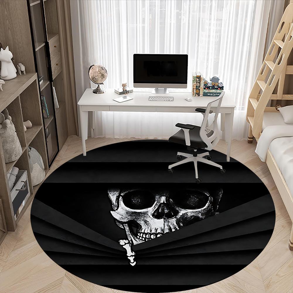 1pc Skull Pirate Office Round Area Rug, Mat Suitable For Office, Under Office Chairs Bedroom Living Room Home Decor, Room Deco