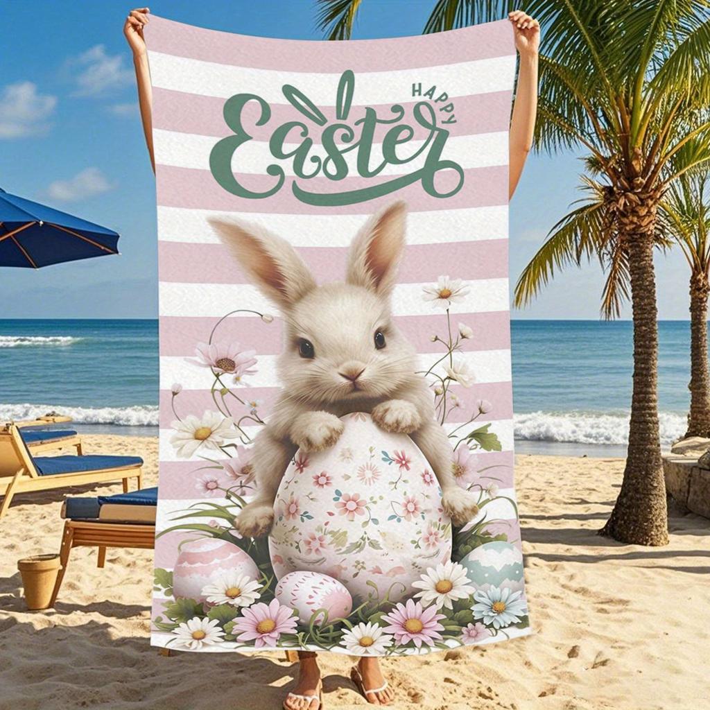 Easter Bunny Beach Towel -Soft, Lightweight, Cute Bunny Design, Great for Travel, Swimming, Yoga, Camping - Easter Themed Design