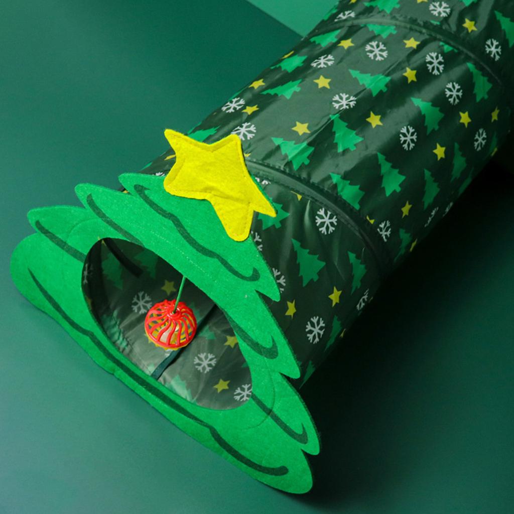 Collapsible Cat Tunnel Toy with Canes Playtube Crinkle Christmas Tree Tunnel for Indoor Kitten Rabbit 20inch