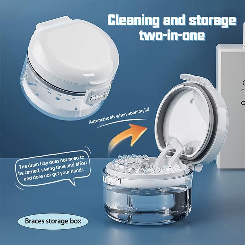 2 in 1 Multi-layer Denture Retainer Case with Magnetic Cap Cleaning Storage Box with Cleaning Brush No-Leak Oral Orthodontic Box