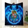 A Glowing Blue Dragon Above an Ornate Shield Emblem with "FCP" Letters. for All Seasons Blanket Lunch Break Throw Gift