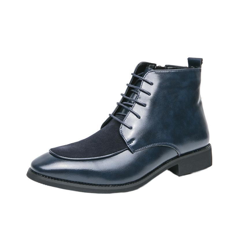 Herren Übergröße High-Top Lederstiefel - Colorblock, Seitenreißverschluss, Britischer Stil, Herbst/Winter Mode