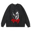 Schwergewicht 360g Gewaschener Vintage Berserk Anime Streetwear Baumwolle Pullover Hoodie Herren