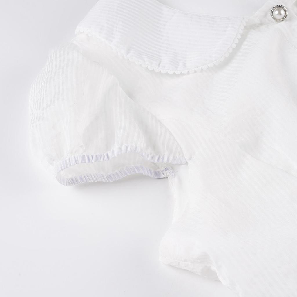 Doll Face Academy Short Sleeve Sheer Top with Pearl Buttons and Slim Fit
