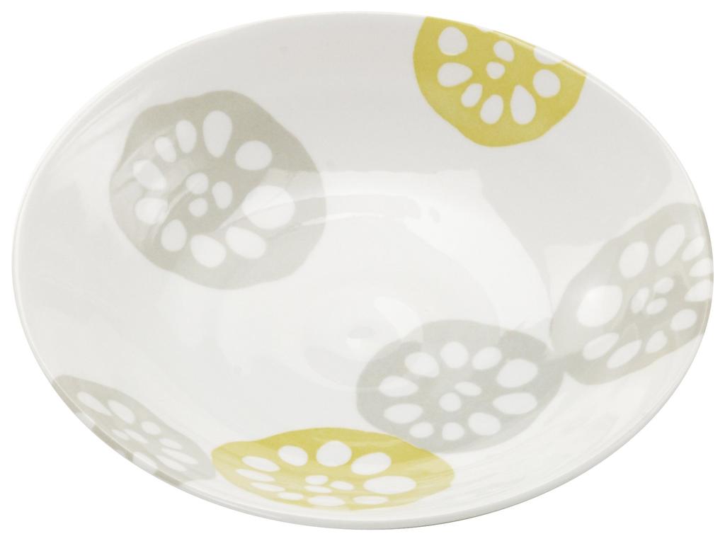 Hayashi Kinnosuke Shoten Mino Ware Lightweight Shallow Bowl Large Plate Lotus Root Yellow Approx. Diameter 22.3 X Height 4.5cm Microwave Dishwasher