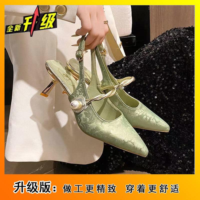 New Chinese style women's cheongsam high heels 2025 summer new stiletto sandals tide word with bag head pointed
