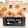 JIGUOOR Black Bread Box, Large Space Saving Vertical Metal Bread Box with Wooden Cutting Board Lid, Holds 2+ Loaves, Farmhouse Bread Bins Kitchen