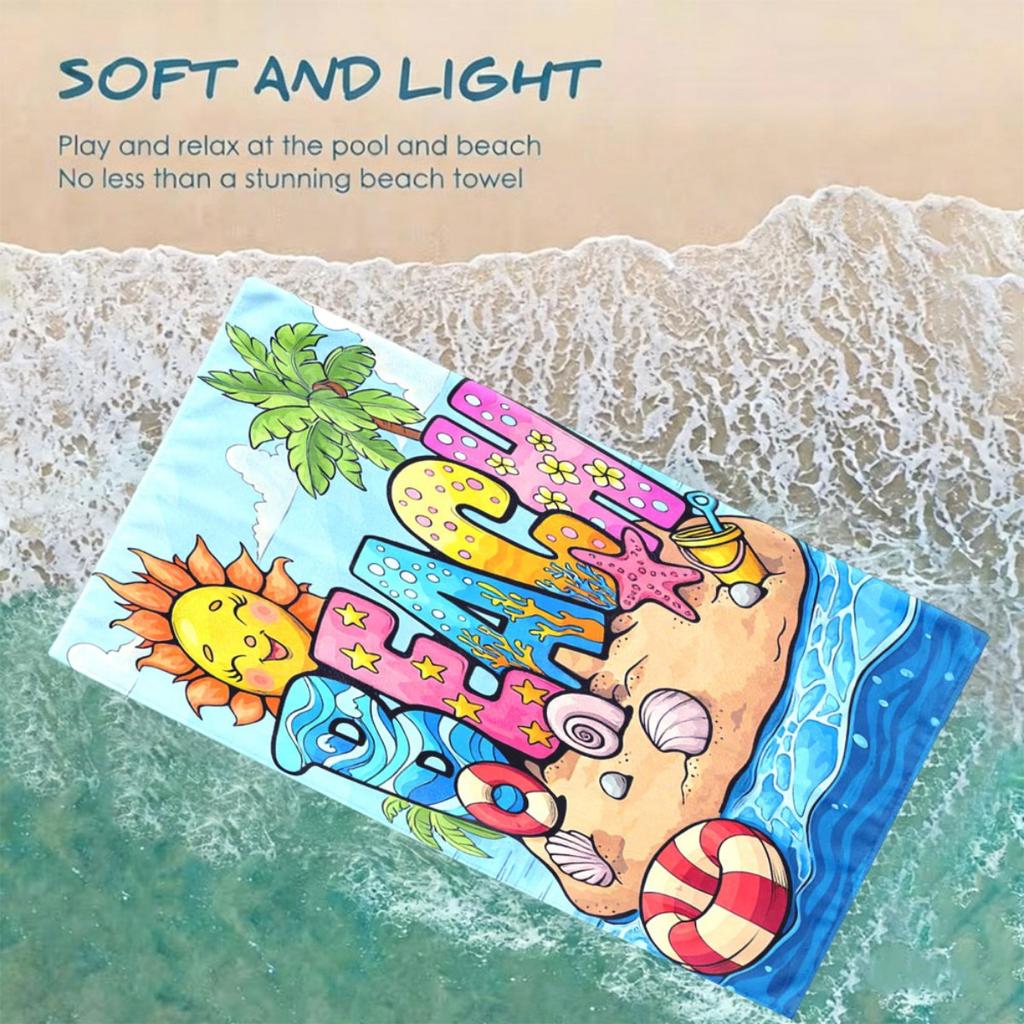"Fun Beach Scene" Oversized Towel – Lightweight & Plush, Vibrant Cartoon Design, Perfect for Camping & Gym Use