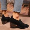 Pointed Toe Chunky Heel Shoes - All-Season Comfort, Black Faux Cover with Golden Accents, Casual & Office Wear Perfect for Daily Commut