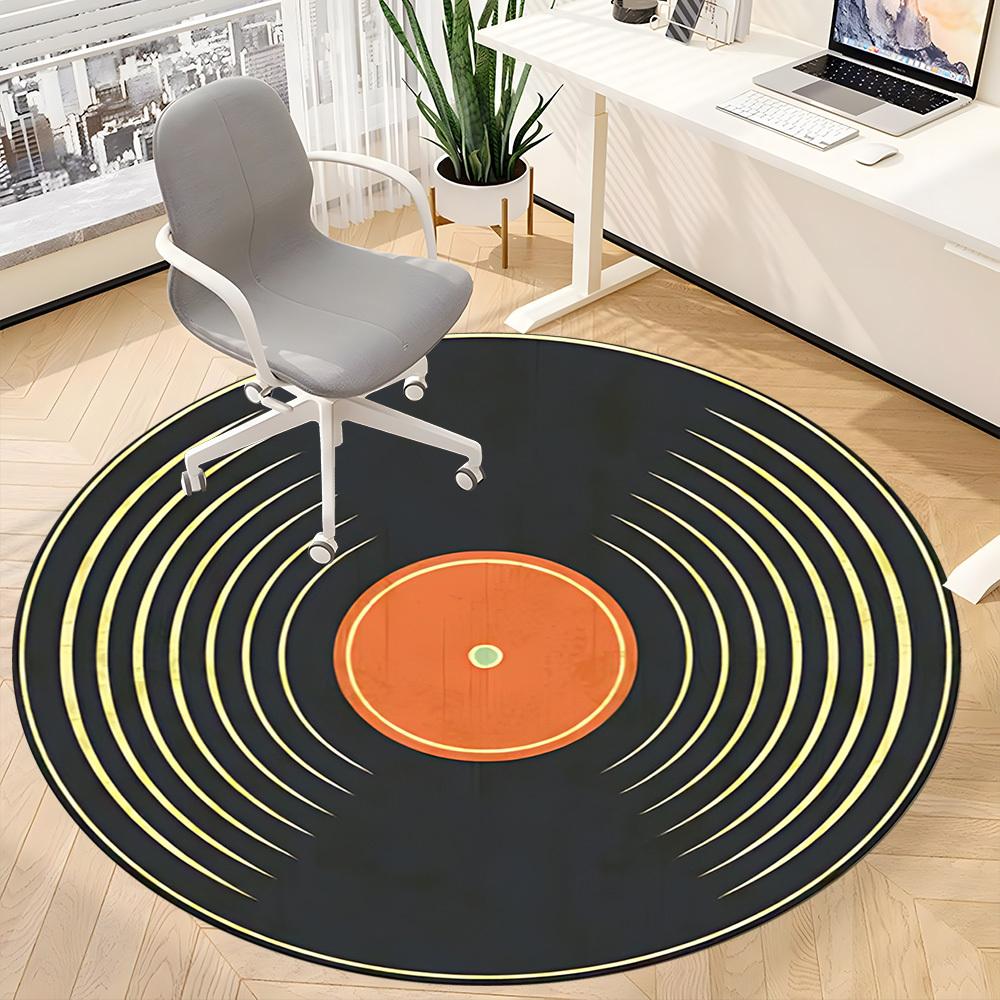 1pc Vinyl Music Office Round Area Rug, Indoor Mat Suitable For Office, Under Office Chairs Bedroom Living Room Home Decor, Room Deco