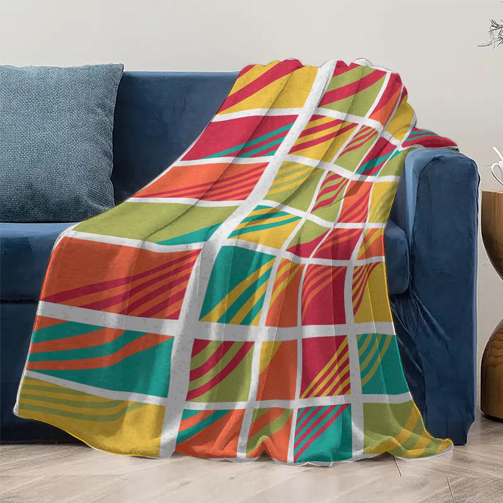 Vibrant Geometric Patchwork Knit Throw Blanket Sofa Bed Living Room Decorative Soft Warm Throw Blanket