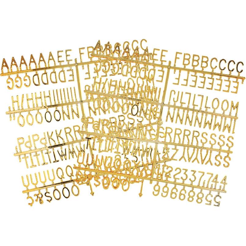 3/4 Inch Letters for Felt Letter Boards, 294 Pieces Including Characters, Numbers & Symbols for Changeable Plastic Message Boards (Gold)
