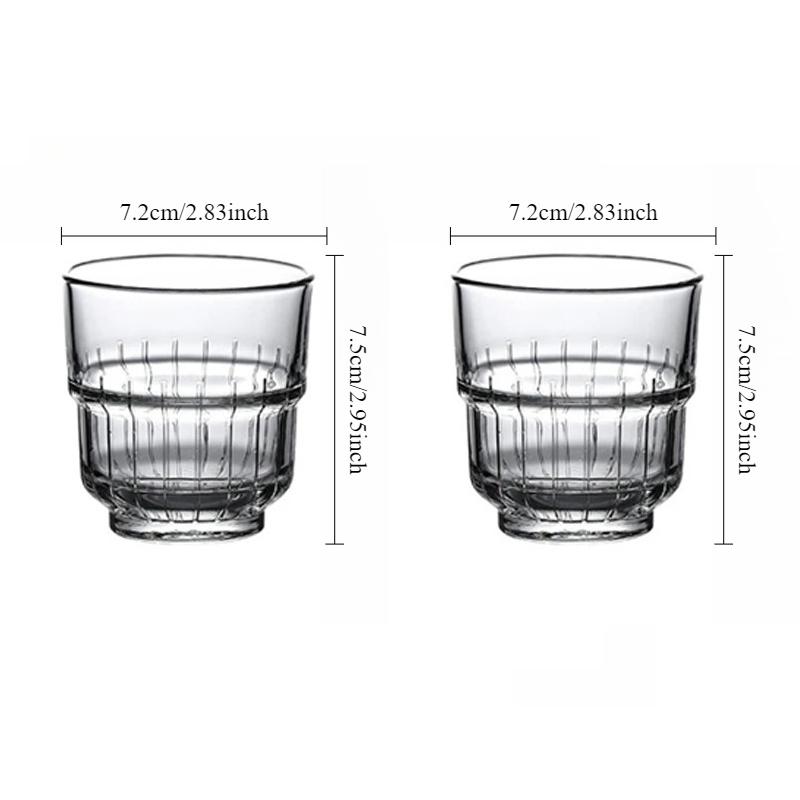 

175ml/250ml/350ml Retro Style Cafe Drinking Glasses Stripe Coffee Mug Embossed Glass Cup Iced Latte Milk Beverage Cup Coffeeware 2pcs