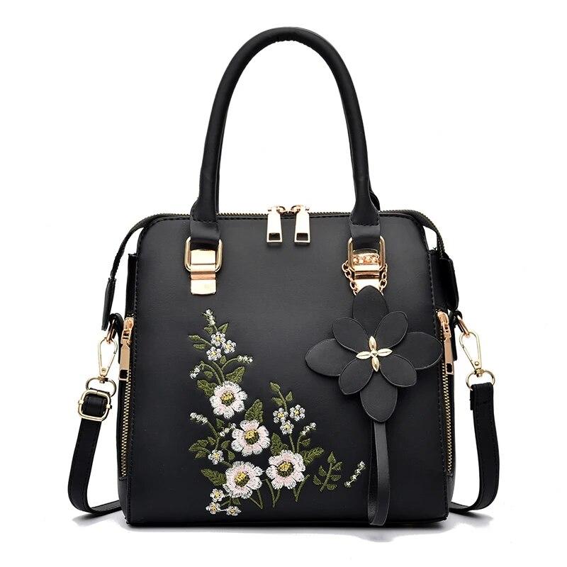 Bolsa feminina com detalhes florais, bolsa com zíper da moda para trabalho, bolsa tiracolo casual, bolsa floral para decoração