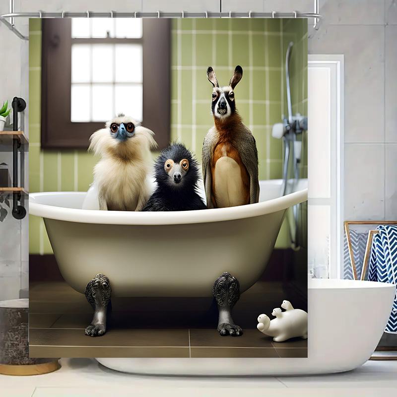 

Animal Bath Time Shower Curtain Bathroom Decor Featuring Quirky Creatures Taking A Bubble Bath In A Vintage Clawfoot Tub W60H190(CM)-1 Pcs