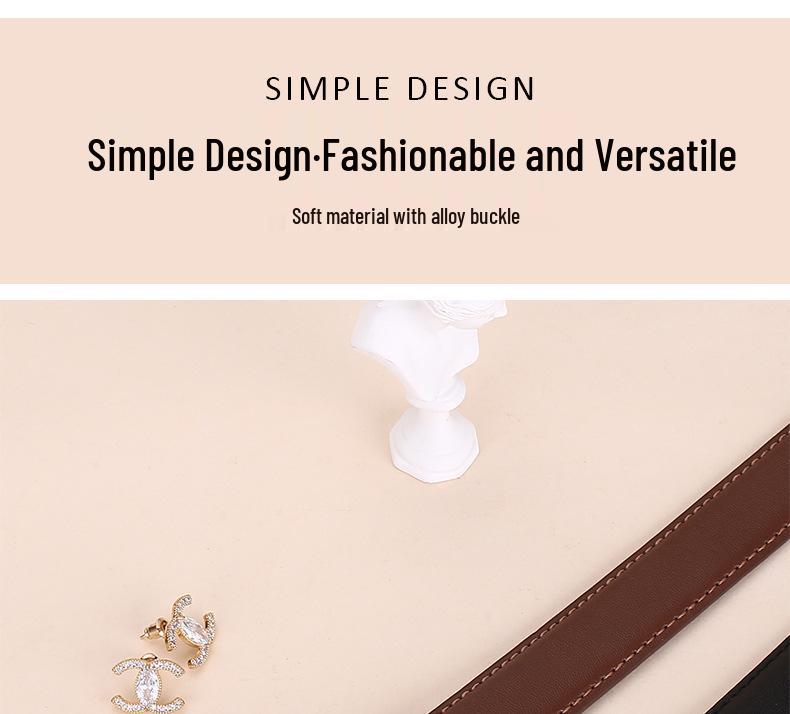 Women's Retro Slim Genuine Leather Belt, Versatile and Fashionable, for Dresses and Jeans, with Pin Buckle Decor.