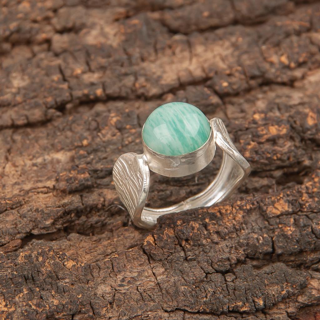 Natural Amazonite Gemstone Handmade 925 Sterling Silver Jewelry Beautiful Ring RR-1-23
