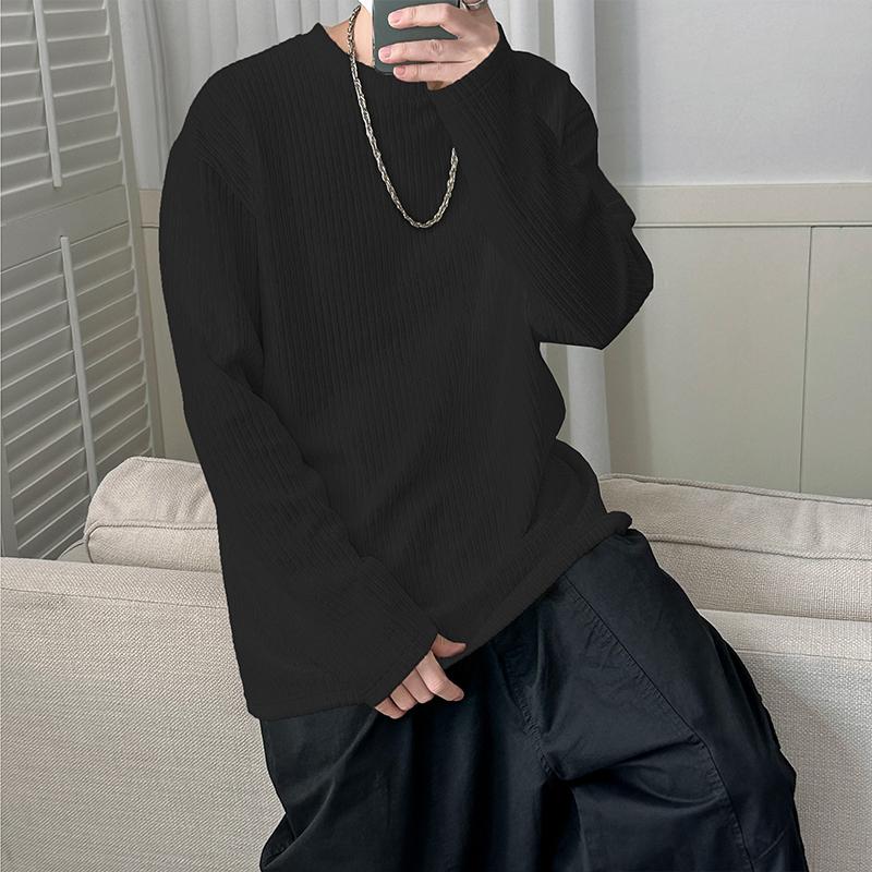 

Осенняя мужская мода с круглым вырезом и длинным рукавом, пуловеры, мужская одежда, однотонные трикотажные повседневные футболки, мужские универсальные корейские топы M чёрный