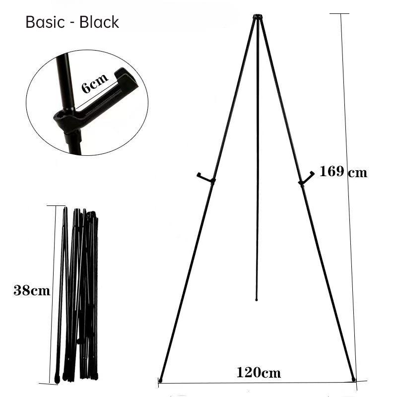 1PC Lightweight Black Metal Painting Easel Portable Adjustable Poster Stands Floor Tripod Collapsible Display Easel