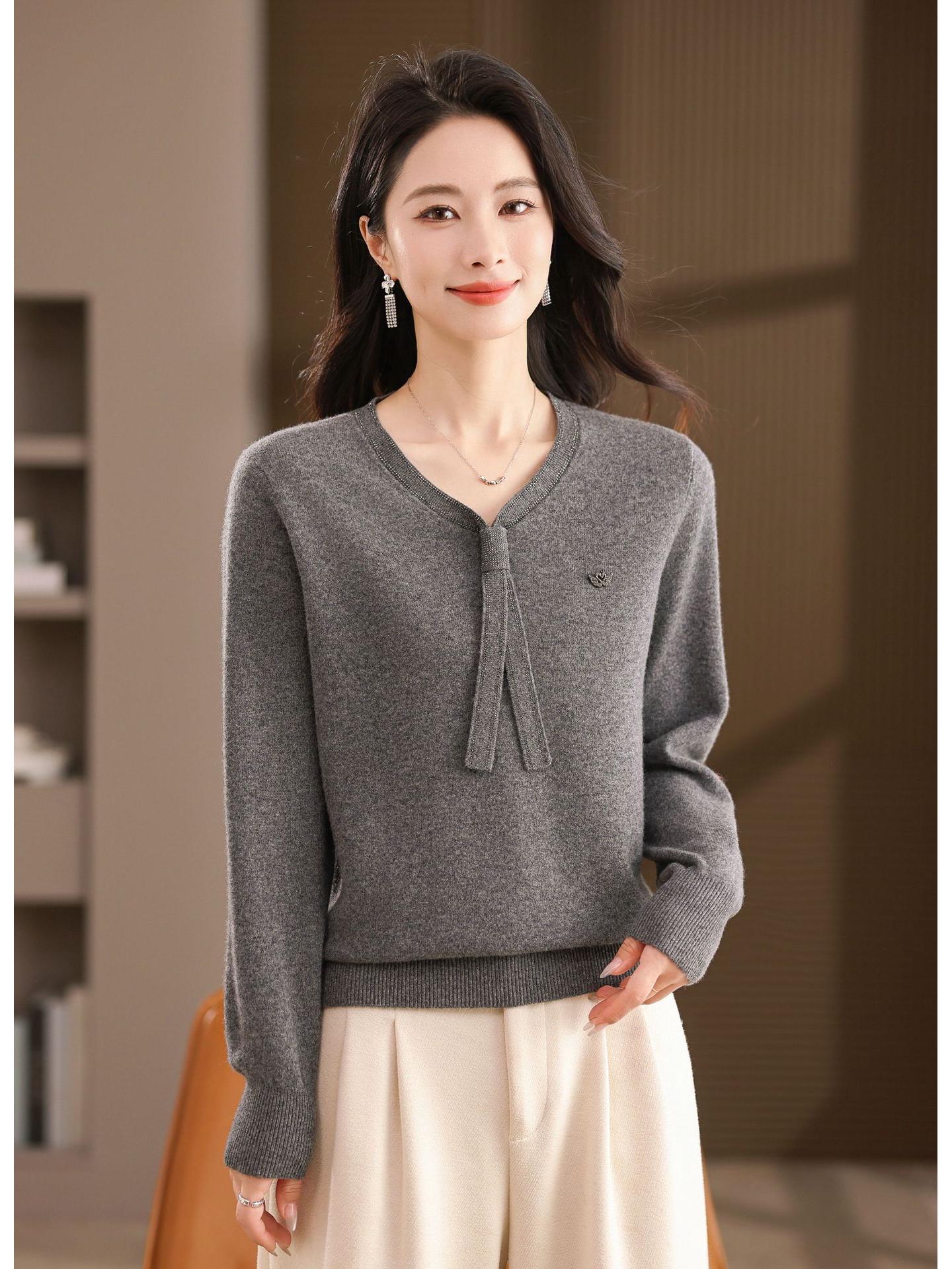 

Однотонний вовняний светр з V-подібним вирізом: М який, Ледачий Стиль на Осінь/Зиму - Вільний Крій, Універсальний, Товстий Базовий Светр Large