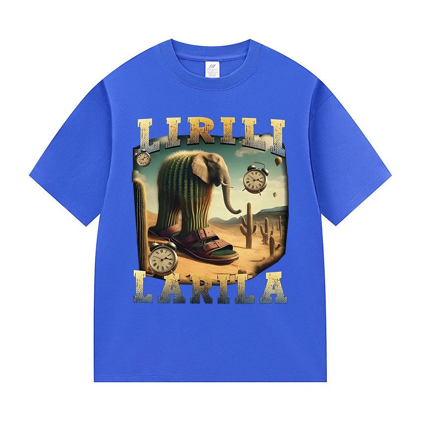 Lirili Larila Elefant mit Sandalen Lustiges Meme T-Shirt Herren Vintage Oversized T-Shirts Unisex Lässig Hochwertige Baumwoll-T-Shirts