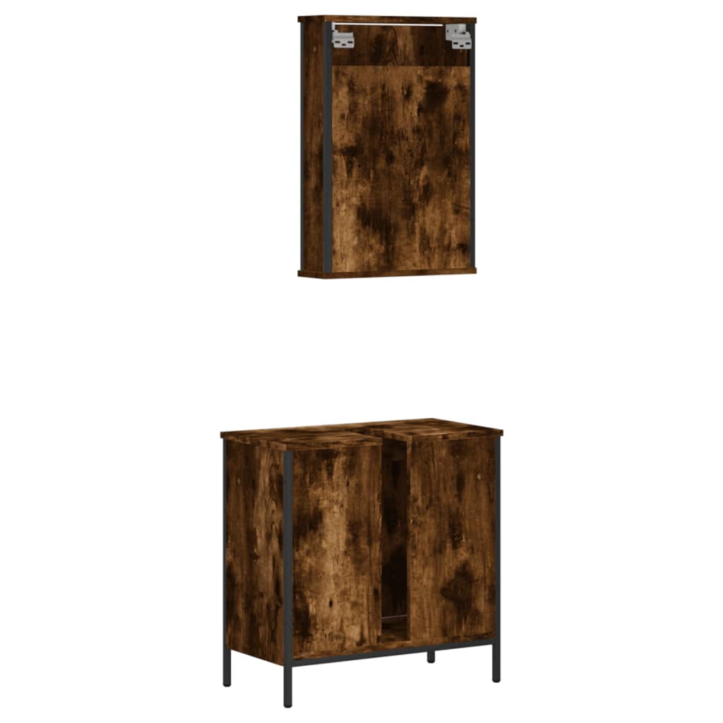 2 Piece Bathroom Furniture Set Smoked Oak Wood Based Material