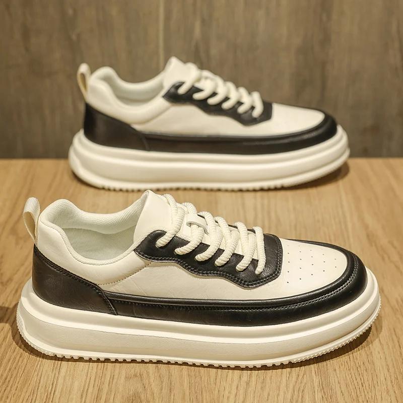 2025 Men Casual Leather Board Shoes Classic Lace Up Skateboard Shoe Comfy High Quality Flat Designer Shoes Outdoor Walking Shoe