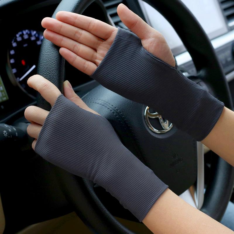 Breathable Ice Silk Thin Gloves Anti-UV Nail Biting Gloves Summer Half Finger Sunscreen Gloves KTB