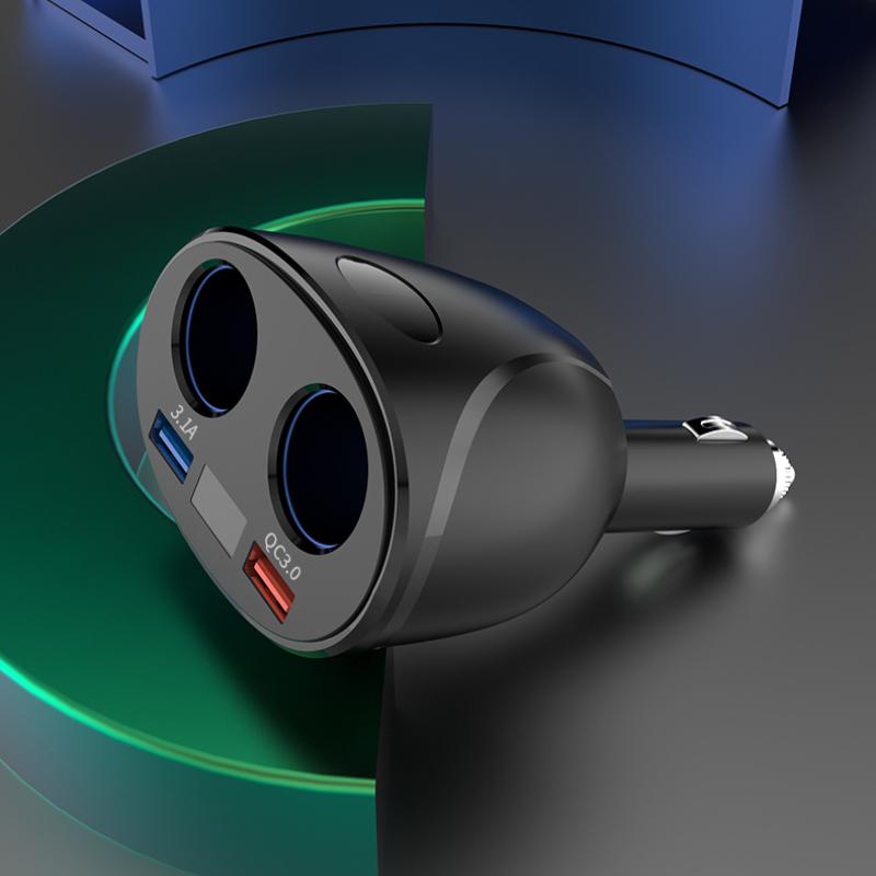 6.5A QC 3.0 Car Charger 90W Dual USB Quick Charging 180°rotation Cigarette Lighter Socket Power Adapter With Line Car Accessory