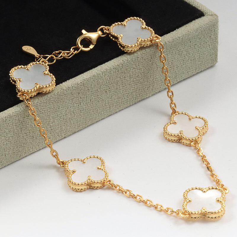 

Браслет «Счастливый пятицветный четырехлистный клевер» для мужчин и женщин, 18K, агат, перламутр, Seiko, высококачественный браслет