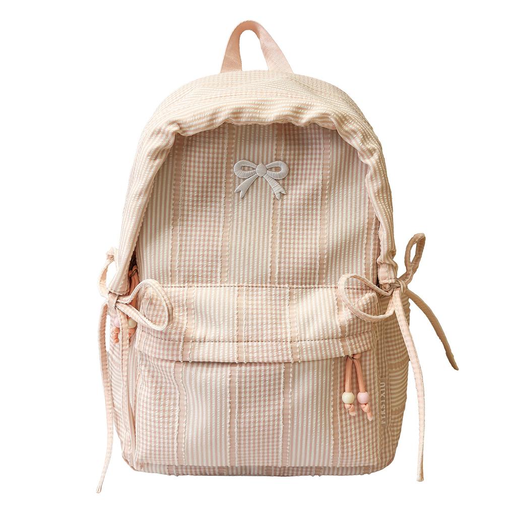Schoolbag small fresh striped backpack women's 1011 new bow schoolbag students large capacity light travel backpack tide