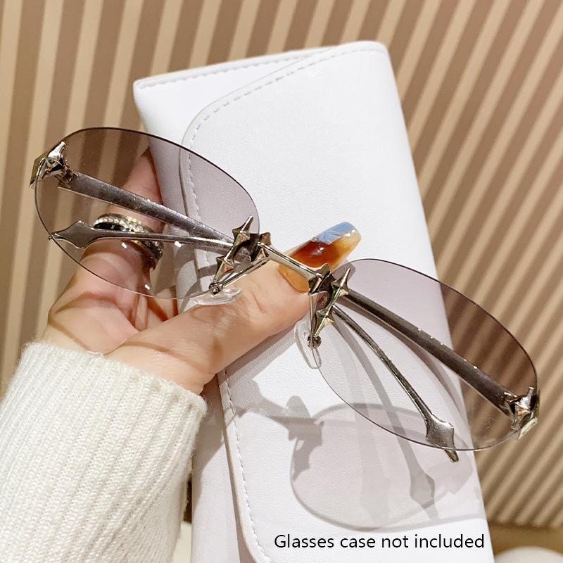 Star Oval Cat Eye Frameless Sunglasses For Women New High-end Glasses Sunglasses