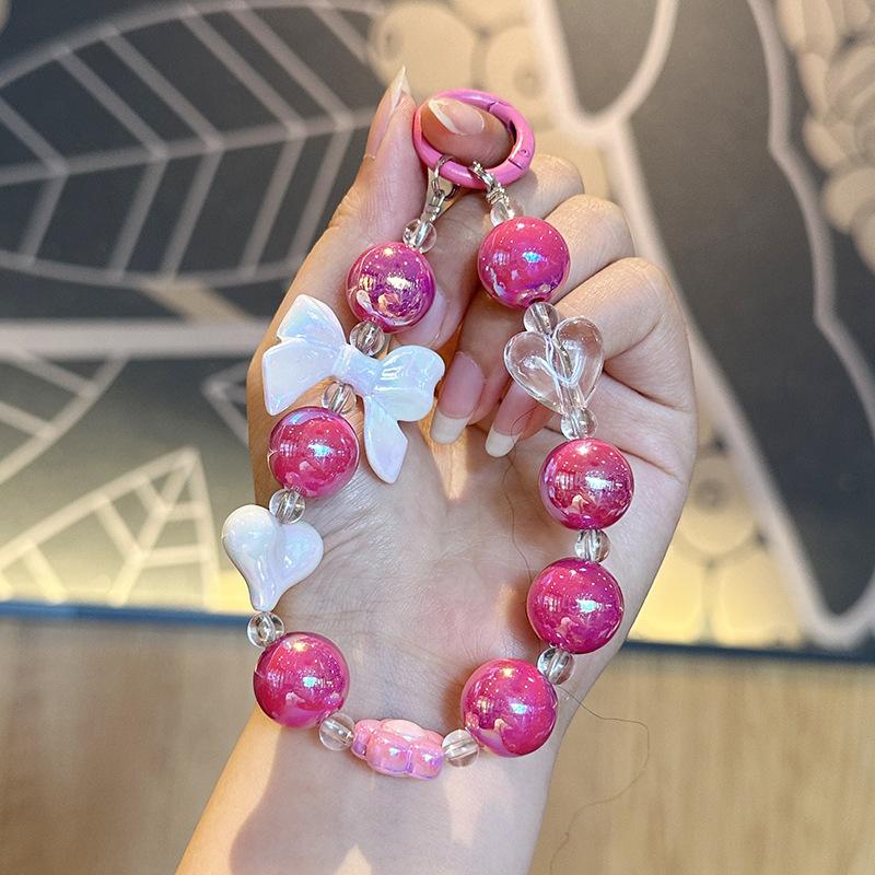 Colorful Bowknot Bead Jewelry for Mobile Phone Hanger, Girls' Couple Bead Jewelry, Bag Hanger, Car Keychain