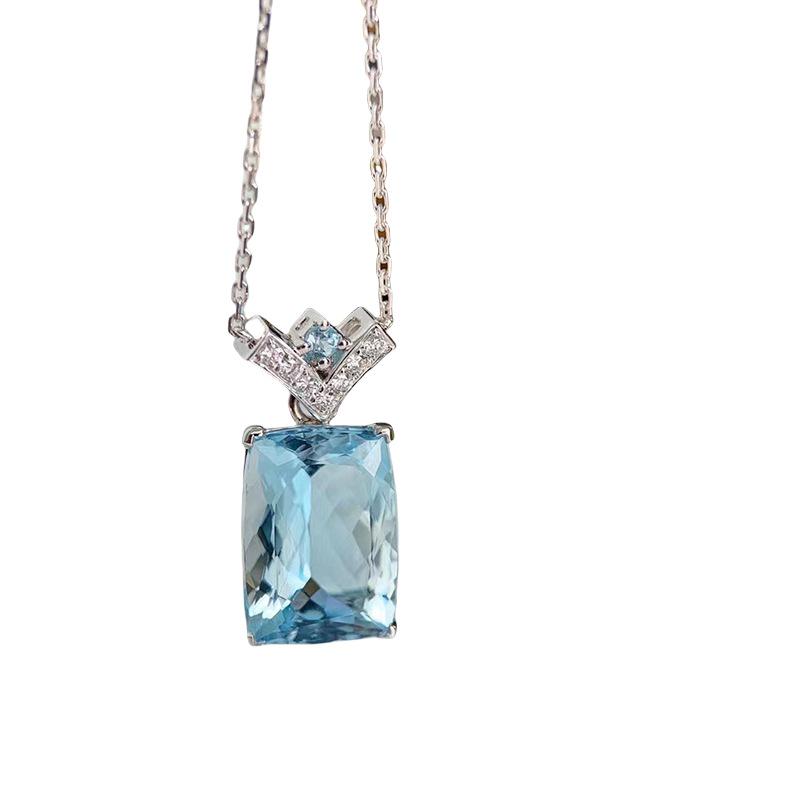 S925 Sterling Silver Luxury Blue Aquamarine Clavicle Necklace, 2021 Design