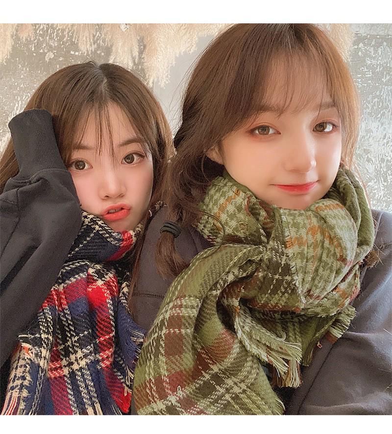 Korean Retro Double-Sided Plaid Scarf - Women's Classic Autumn/Winter Warm Accessory