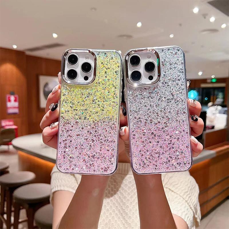 Husă de telefon mobil cu sclipici cu paiete și adeziv în două culori pentru Apple 16 Promax Model mic și proaspăt pentru femei pentru Husă de protecție Apple 17