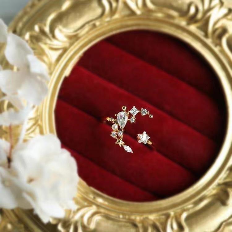 Trendy Zirconia Crescent Moon Star Ring for Women - Elegant Design, Open Index Finger Style