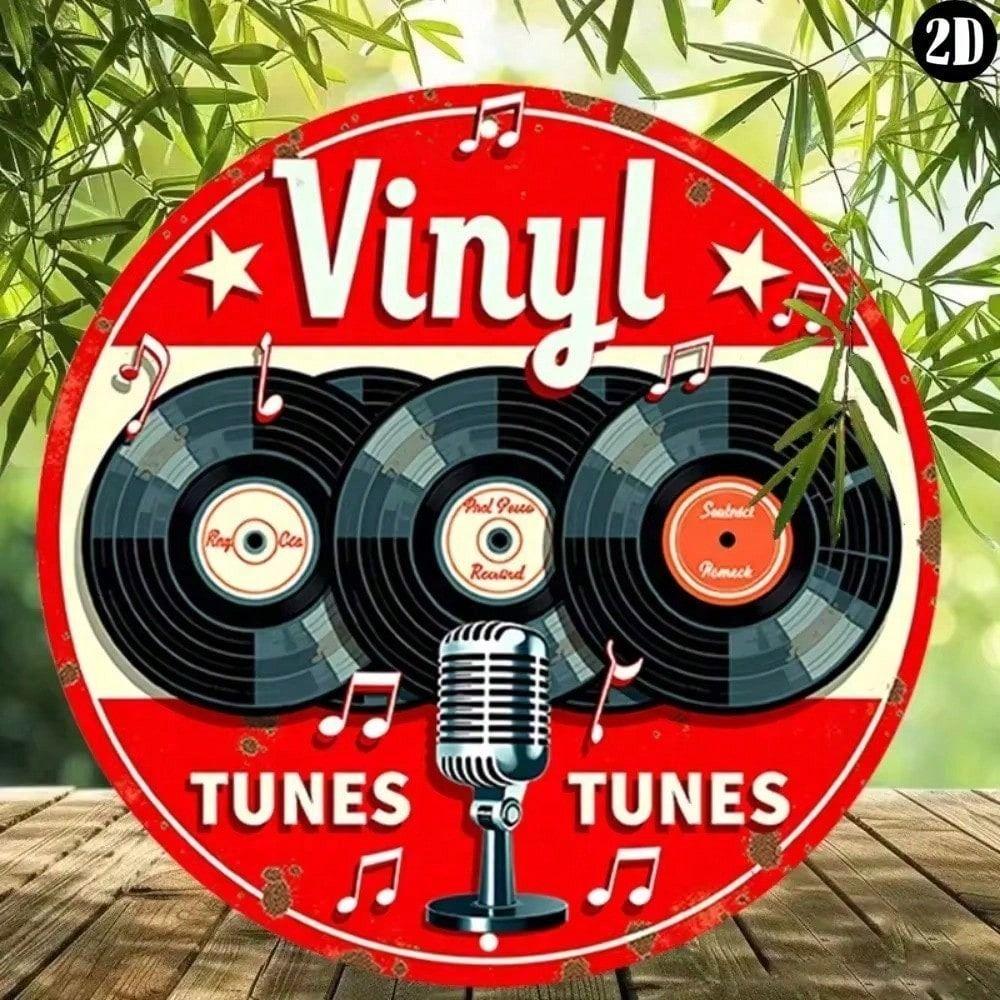Retro Microphone Vinyl Record Metal Wall Poster for Music Bar