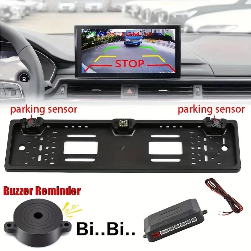 European license plate frame Dual 12Led Night Vision Car Camera System 170° Fisheyes Lens BSD/ADAS Buzzer Alarm Backup Camera