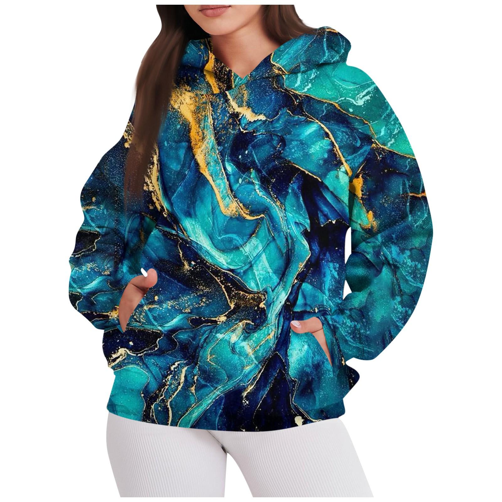 

Женская мода с длинным рукавом, свободная круглая шея, плюс флисовый принт, толстовка с капюшоном, топ L