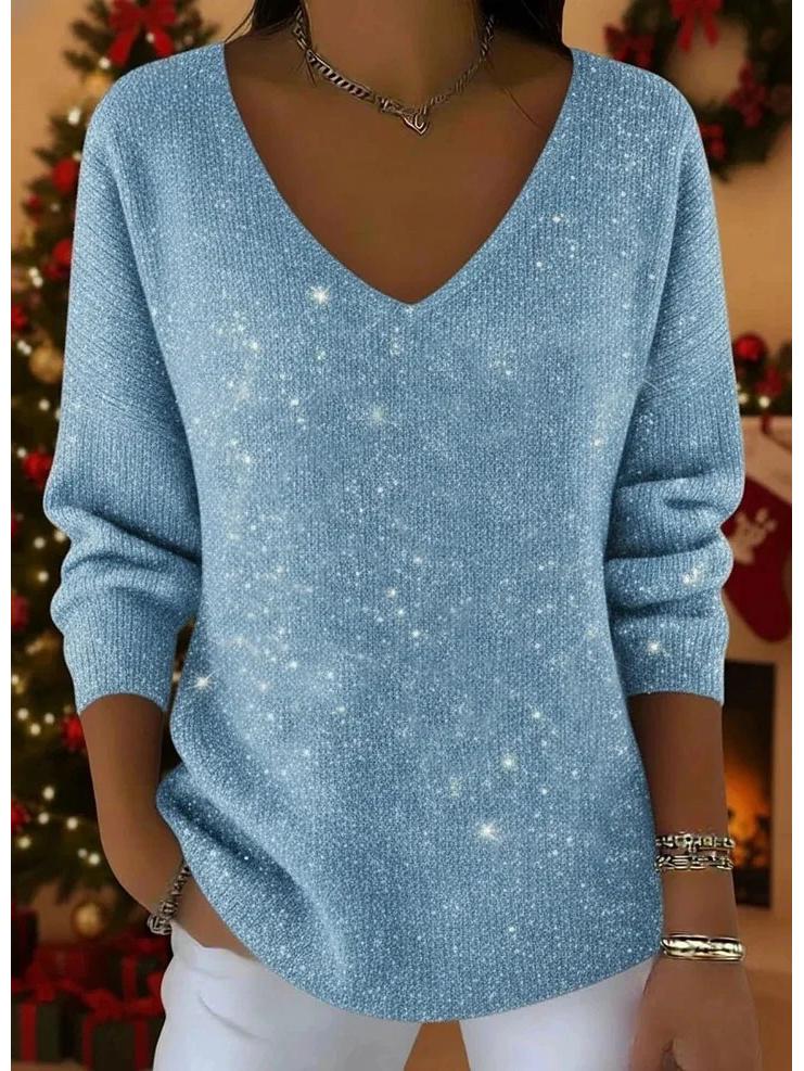 2025 Women's Autumn Winter V-neck Long Sleeve Casual Christmas T-shirt