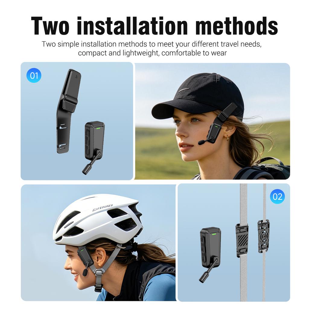 KEBIDU C10 Motorrad Fahrradhelm Intercom Headset, 520m 2-Wege Bluetooth 6.0 Interphone, IPX5 Wasserdicht 10H Spielzeit Musik Teilen Helm Kopfhörer